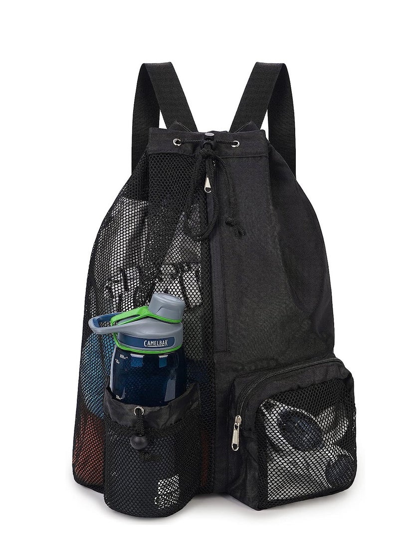 Mesh Swim Bag Drawstring Backpack with Wet Pocket Beach Backpack for Swimming for Swimming Gym and Workout Gear Pink - Image 1